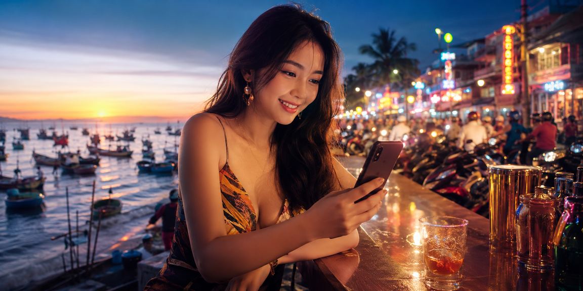 Người dùng tại bãi biển Mũi Né trải nghiệm nền tảng cá cược thể thao trên di động